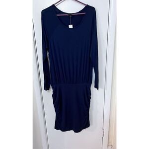 Banana Republic Women's Long Sleeve Ruched Midi Dress Navy Blue Size Large NWT